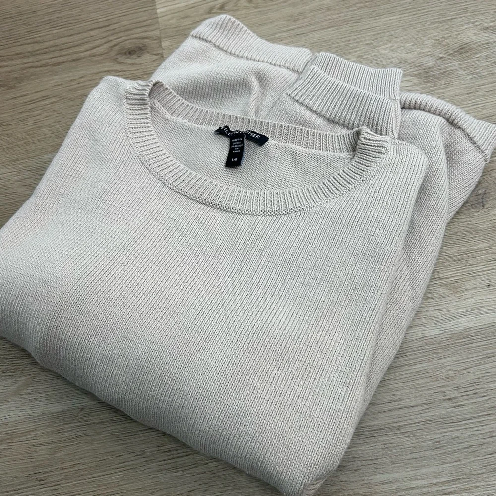 Eileen Fisher Organic Cotton Linen Tan Neutral Knit Pullover Sweater